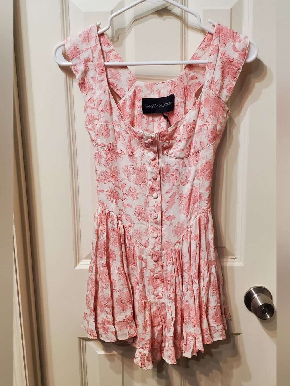 Vanessa Mooney Paisley Button-Front Ruffle Romper